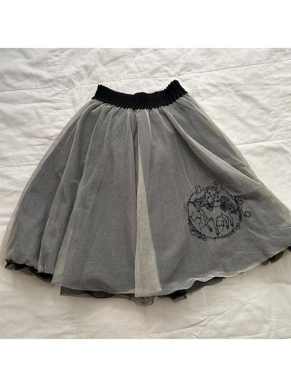 Axes Femme Gray Tulle Unicorn Embroidered Mini Skirt Lolita Size M Japan